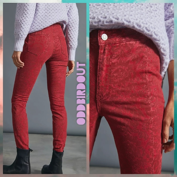 NWT Anthropologie Pilcro Flocked High-Rise Baroque Leggings in Wine - Picture 2 of 3